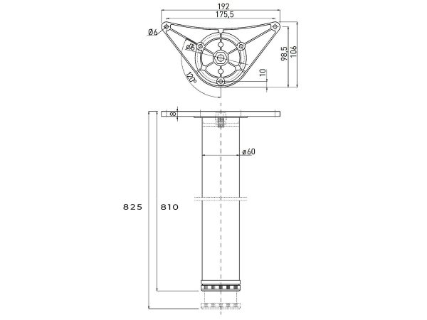 Picior Masa Rotund, ø60 / 810 mm, Aluminiu, 10001541120