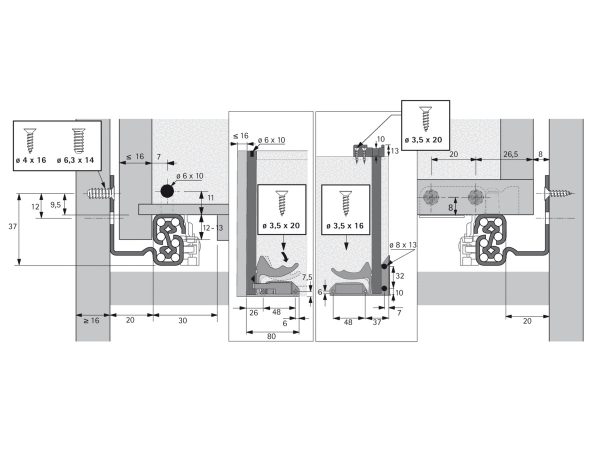 Quadro V6 P2O glisiera cu extensie totala si Push to Open, pentru PAL de 16mm (EB20), 350 mm 9111238