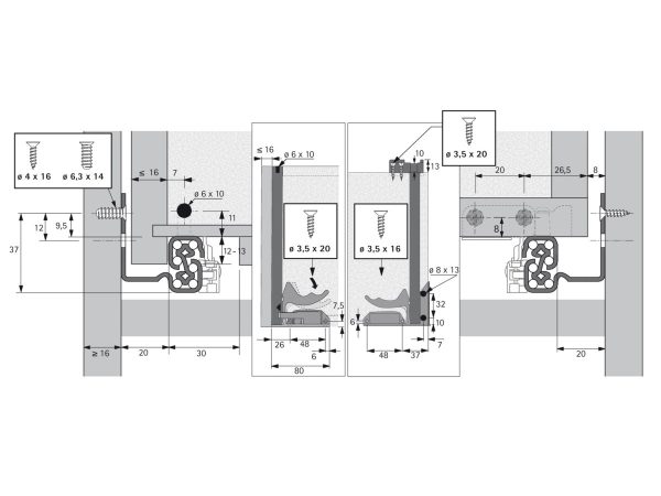 Quadro V6 P2O glisiera cu extensie totala si Push to Open, pentru PAL de 16mm (EB20), 450 mm 9111241