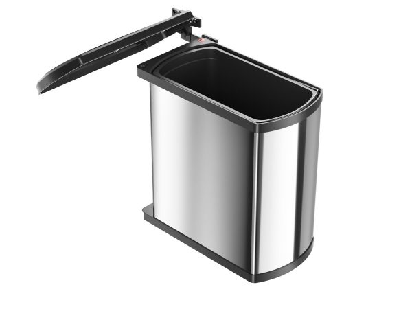 Cos gunoi dreptunghiular, 18L, cu capac negru, Inox, 3418101