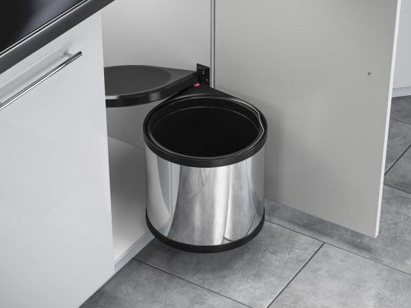 Cos gunoi rotund 15L ,cu capac negru, Inox, 3515031